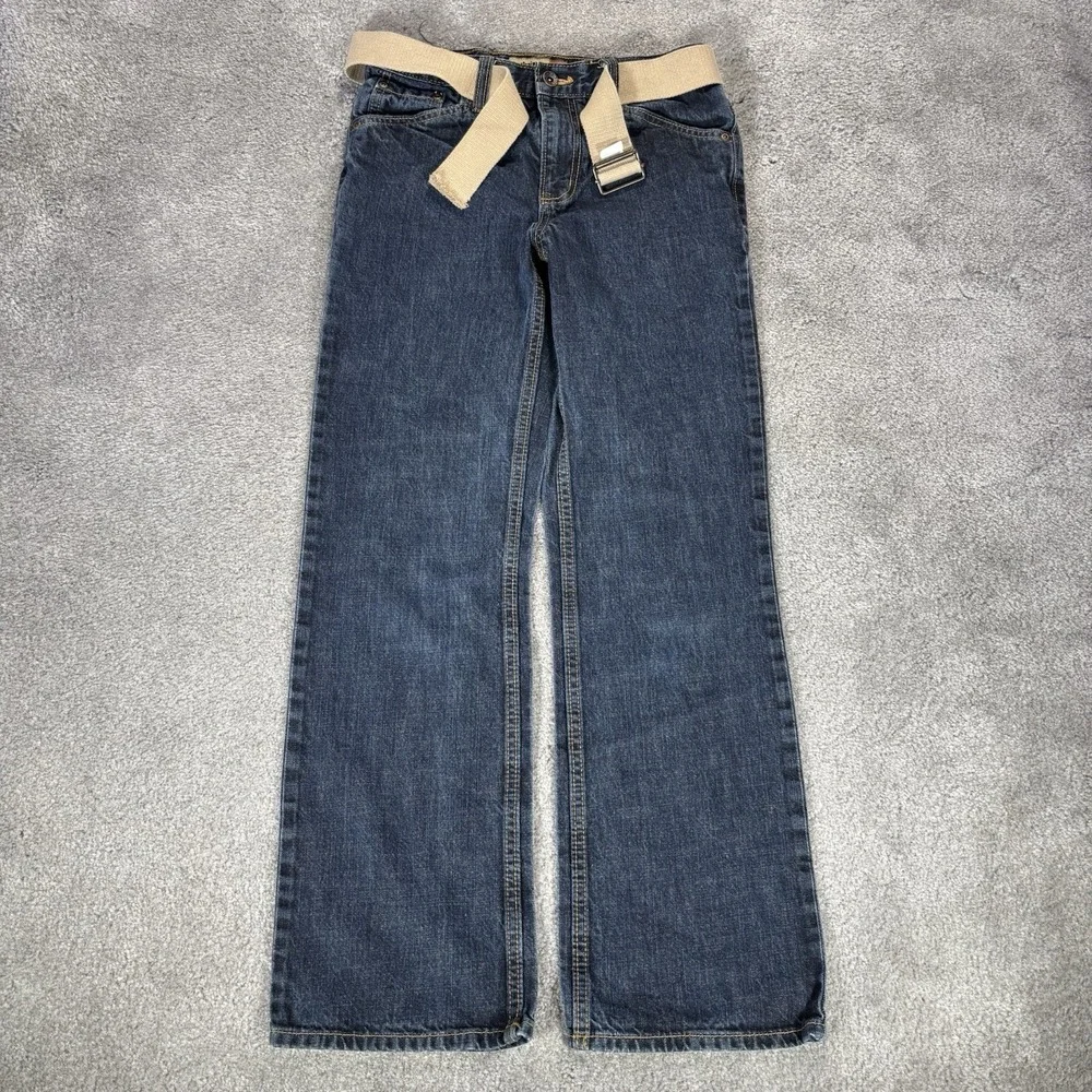 Old Navy Jeans Youth Boys 14 Straight Leg Dark Blue Denim‎ Flap Pockets Belt Y2K